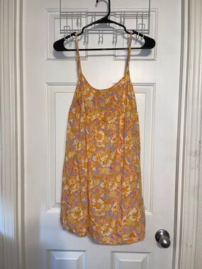 Orange & Lavender bright neon Floral Spaghetti Strap Dress